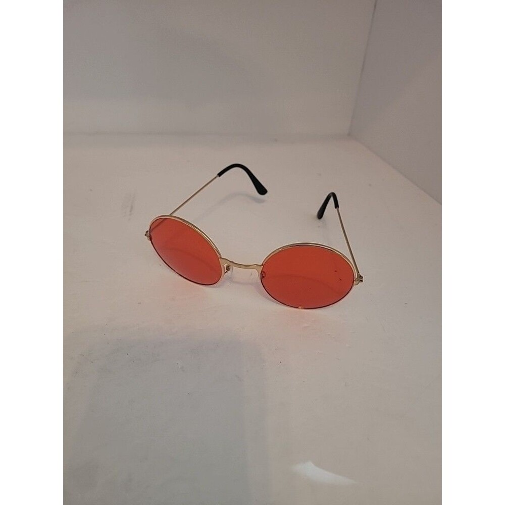 Retro Round Vintage Hippie Sunglasses Red Lens Metal Gold Frame Spring Hinge